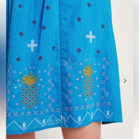 Monsoon Prue Embroidered Mini Dress  Blue Lined 100% Cotton Ruffle Sz Small - Picture 4 of 15